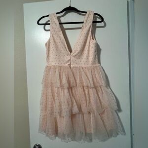 Lulus Forever Sparkling pink and gold tiered mesh dress